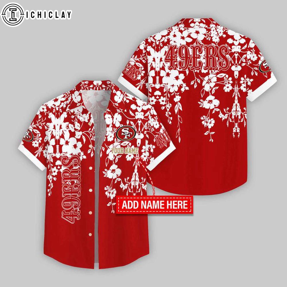 Custom Name San Francisco 49ers Hibicus Trellis Pattern Hawaiian Shirts For Fans Custom Name San Francisco 49ers Hibicus Trellis Pattern Hawaiian Shirts For Fans