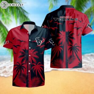 Houston Texans Palm Tree Reflection Pattern Hawaiian Shirt