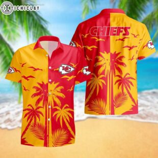 Kansas City Chiefs Palm Tree Reflection Pattern Hawaiian Shirt