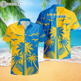 Los Angeles Chargers Palm Tree Reflection Pattern Hawaiian Shirt