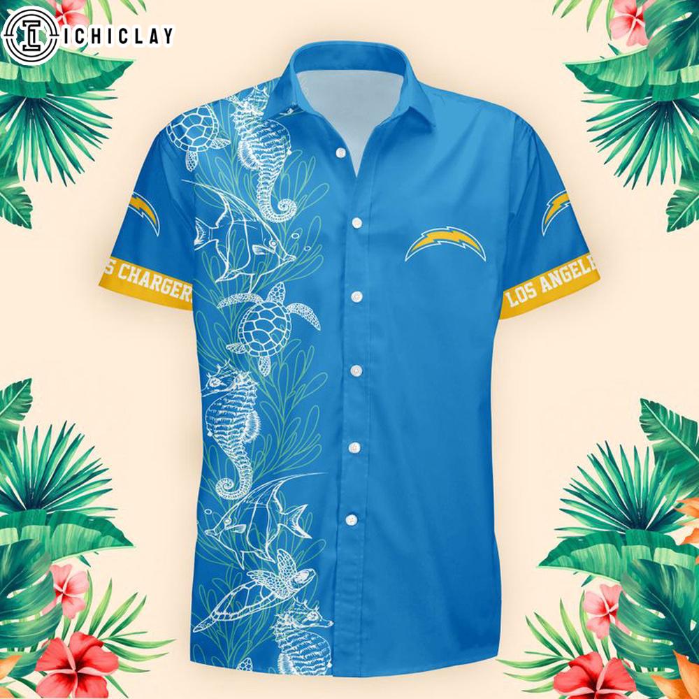 Los Angeles Chargers Turtle Seaweed Pattern Hawaiian Shirt Los Angeles Chargers Turtle Seaweed Pattern Hawaiian Shirt