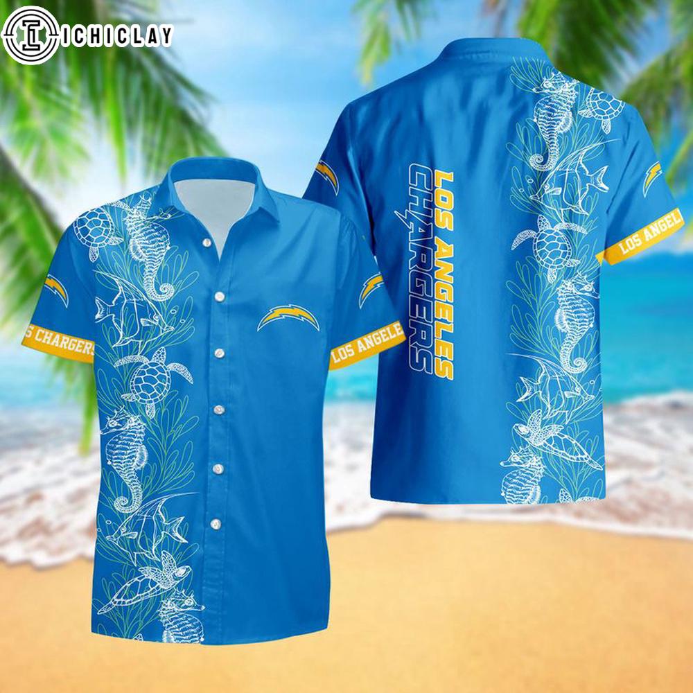 Los Angeles Chargers Turtle Seaweed Pattern Hawaiian Shirt Los Angeles Chargers Turtle Seaweed Pattern Hawaiian Shirt