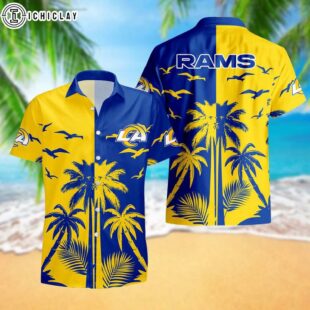 Los Angeles Rams Palm Tree Reflection Pattern Hawaiian Shirt