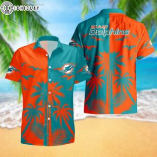 Miami Dolphins Palm Tree Reflection Pattern Hawaiian Shirt