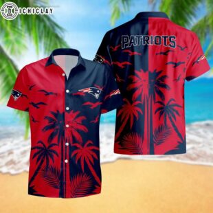 New England Patriots Palm Tree Reflection Pattern Hawaiian Shirt