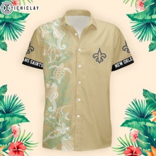 New Orleans Saints Turtle Seaweed Pattern Hawaiian Shirt