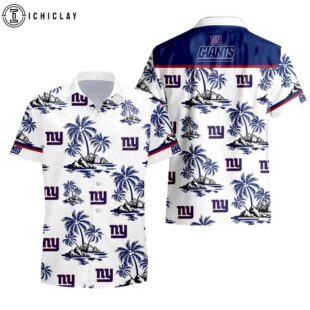 New York Giants Palm Tree Pattern Hawaiian Shirt