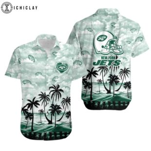 New York Jets Coconut Palms Hawaiian Shirt