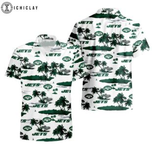 New York Jets Coconut Tree Pattern Hawaiian Shirt