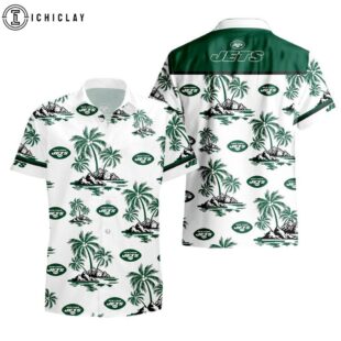 New York Jets Palm Tree Pattern Hawaiian Shirt