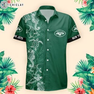 New York Jets Turtle Seaweed Pattern Hawaiian Shirt