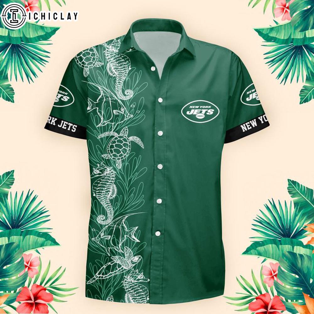 New York Jets Turtle Seaweed Pattern Hawaiian Shirt New York Jets Turtle Seaweed Pattern Hawaiian Shirt