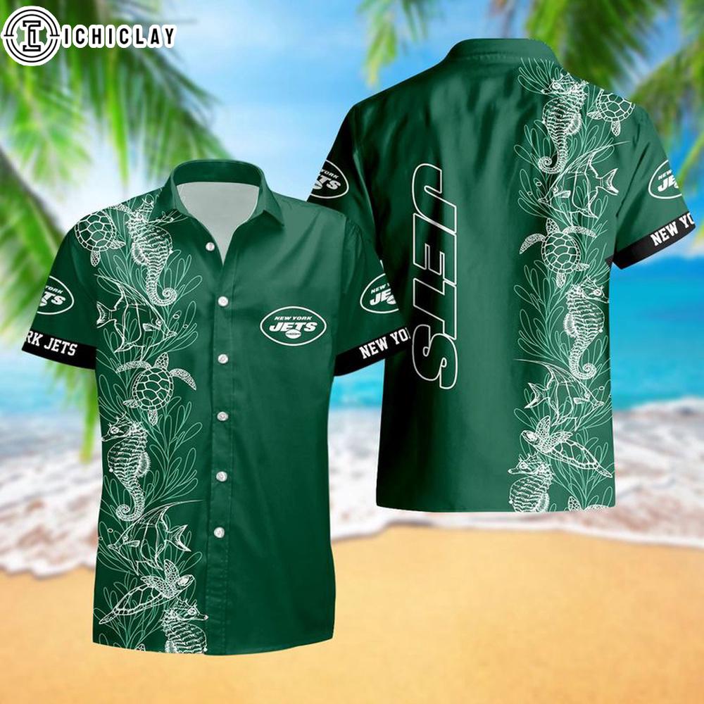 New York Jets Turtle Seaweed Pattern Hawaiian Shirt New York Jets Turtle Seaweed Pattern Hawaiian Shirt