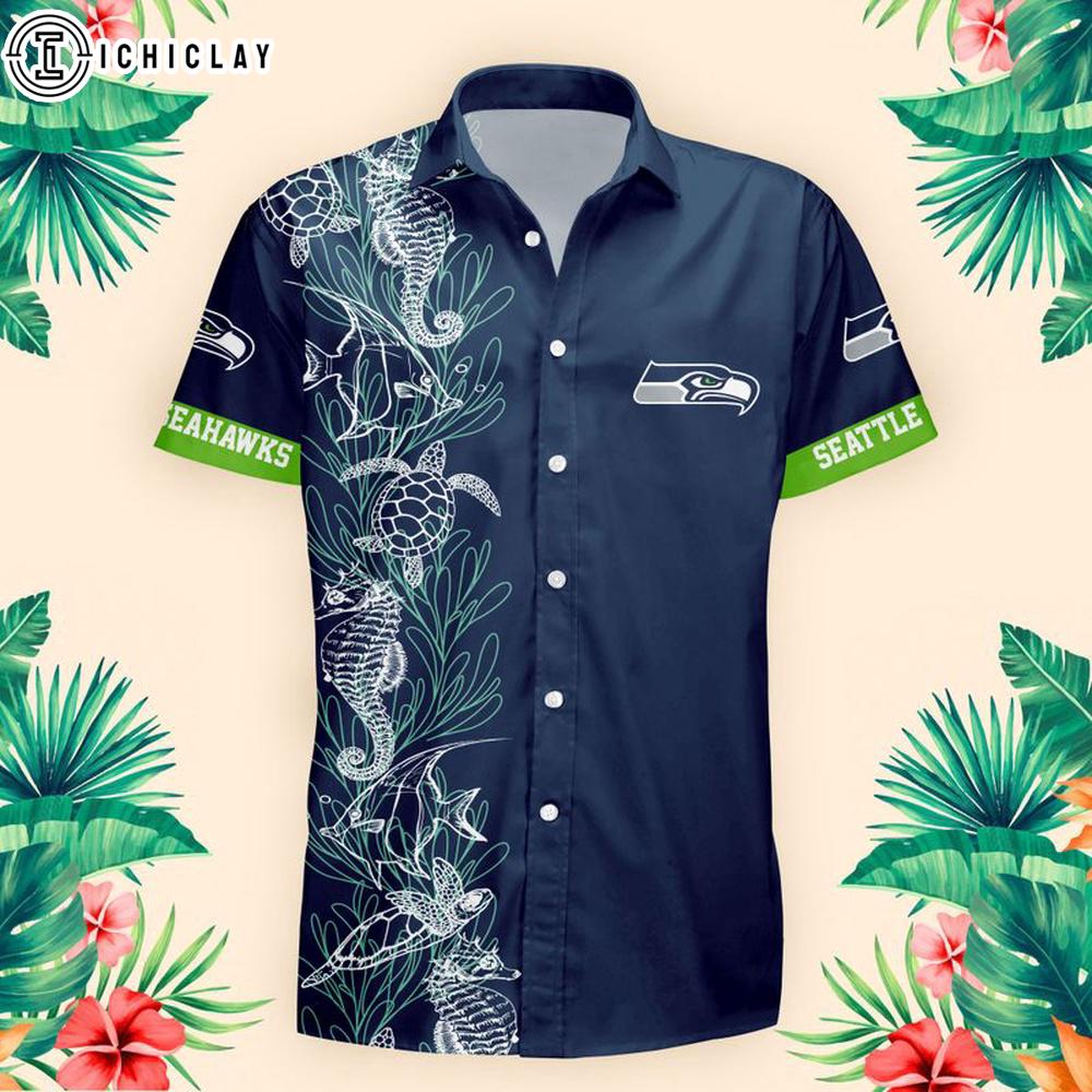 Seattle Seahawks Turtle Seaweed Pattern Hawaiian Shirt Seattle Seahawks Turtle Seaweed Pattern Hawaiian Shirt