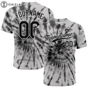 Custom Name And Number Gray Tie-Dyed Baseball Jersey Shirts