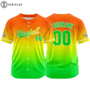 Custom Name And Number Green-Yellow-Orange Baseball Jersey Shirts