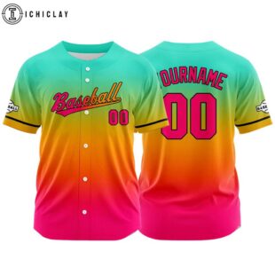 Custom Name And Number Pink Red-Orange-Aqua Baseball Jersey Shirts