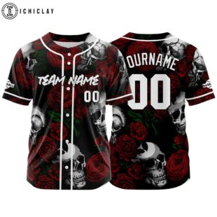 Custom Name And Number Rose Skull & Red Baseball Jersey Shirts