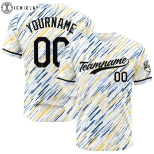 Custom Name And Number White-Yellow-Blue Baseball Jersey Shirts