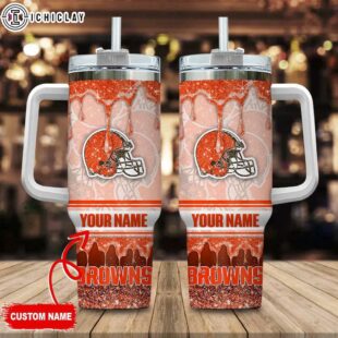 Custom Name Cleveland Browns NFL Tumbler 40Oz Handle For Fans