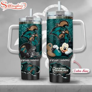 Custom Name Coastal Carolina Chanticleers NCAA Mickey Mouse Tumbler 40Oz Handle
