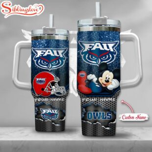 Custom Name Florida Atlantic Owls NCAA Mickey Mouse Tumbler 40Oz Handle