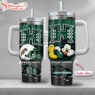 Custom Name Hawaii Rainbow Warriors NCAA Mickey Mouse Tumbler 40Oz Handle