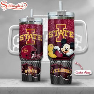 Custom Name Iowa State Cyclones NCAA Mickey Mouse Tumbler 40Oz Handle