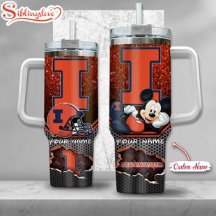 Custom Name llinois Fighting Illini NCAA Mickey Mouse Tumbler 40Oz Handle