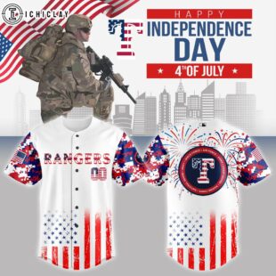 Texas Rangers MLB x The 4th of July x Military Baseball Jersey Shirt