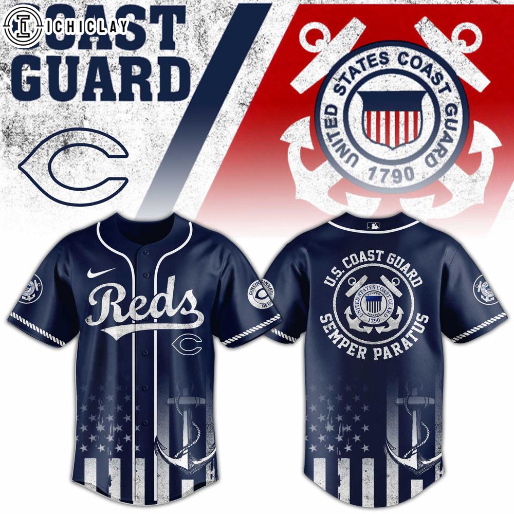 Cincinnati Reds MLB x US Coast Guard Baseball Jersey Shirt Cincinnati Reds MLB x US Coast Guard Baseball Jersey Shirt
