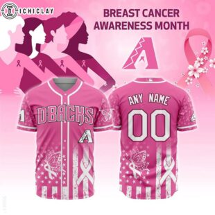 Custom Name And Number MLB Arizona Diamondbacks Breast Cancer Awareness Baseball Jersey