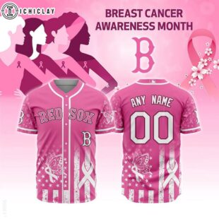 Custom Name And Number MLB Boston Red Sox Breast Cancer Awareness Baseball Jersey