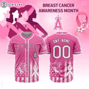 Custom Name And Number MLB Los Angeles Angels Breast Cancer Awareness Baseball Jersey