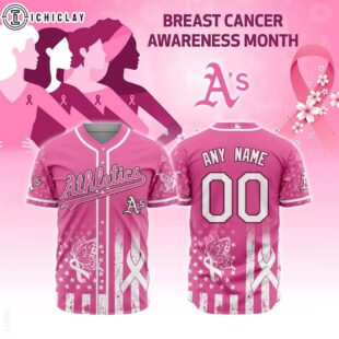 Custom Name And Number MLB Oakland Athletics Breast Cancer Awareness Baseball Jersey