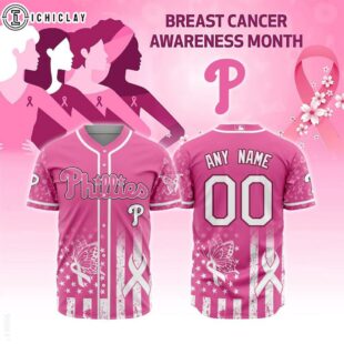 Custom Name And Number MLB Philadelphia Phillies Breast Cancer Awareness Baseball Jersey