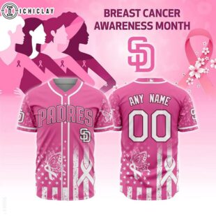 Custom Name And Number MLB San Diego Padres Breast Cancer Awareness Baseball Jersey