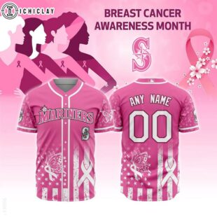 Custom Name And Number MLB Seattle Mariners Breast Cancer Awareness Baseball Jersey