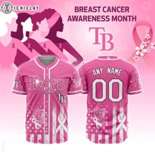 Custom Name And Number MLB Tampa Bay Rays Breast Cancer Awareness Baseball Jersey