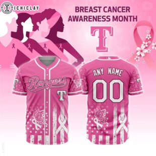 Custom Name And Number MLB Texas Rangers Breast Cancer Awareness Baseball Jersey