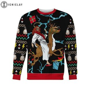 Jesus And Reindeer Ugly Christmas Sweater