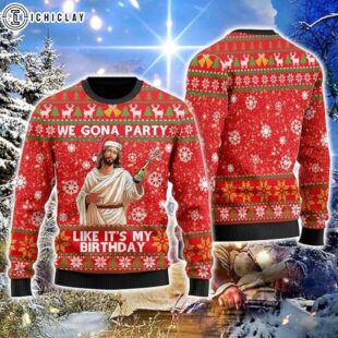 Santa Jesus We Gonna Party Ugly Christmas Sweater