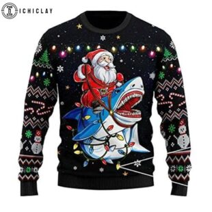 Santa Riding Shark Christmas Ugly Sweater