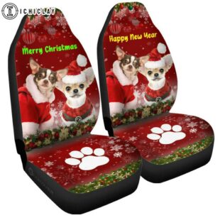 Chihuahuas Dog Merry Christmas Car Seat Covers Decor For Car