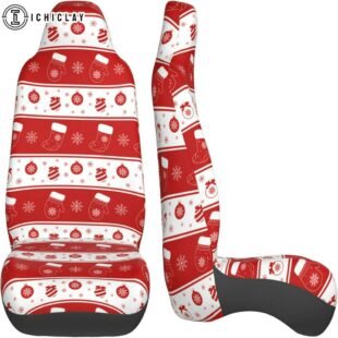 Christmas Snowflake Sock Stripes Car Seat Covers Decor For Car