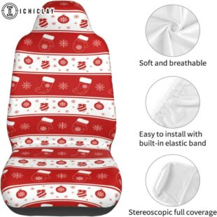 Christmas Snowflake Sock Stripes Car Seat Covers Decor For Car