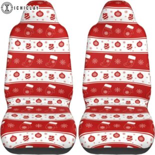 Christmas Snowflake Sock Stripes Car Seat Covers Decor For Car