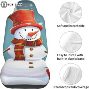 Christmas Snowman Print Car Seat Covers Decor For Car