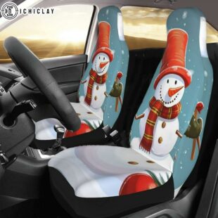 Christmas Snowman Print Car Seat Covers Decor For Car
