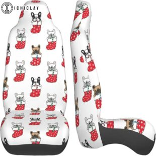 Christmas Socks Bulldog Car Seat Covers Decor For Car